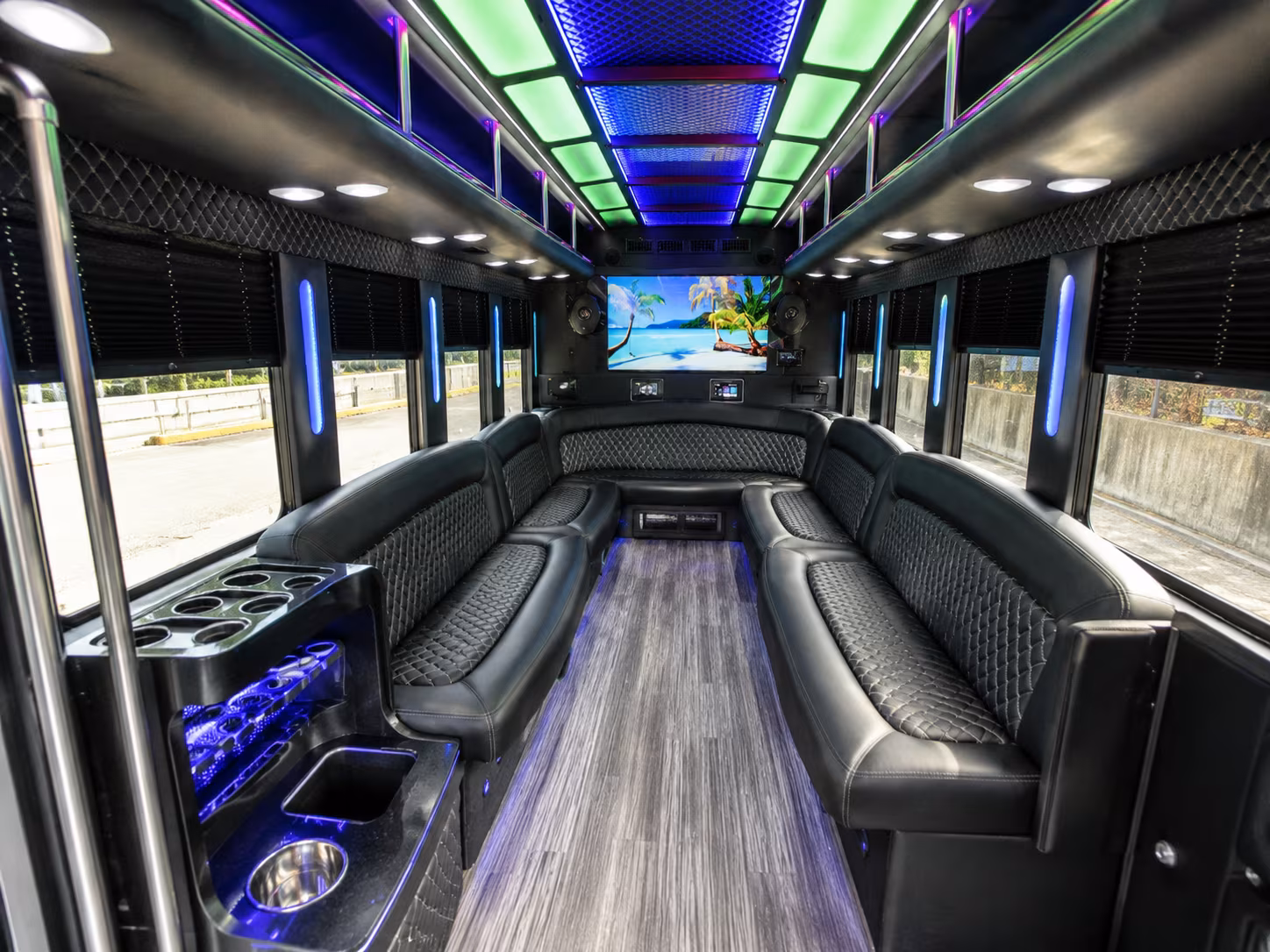 lenexa 18 passenger party bus inside